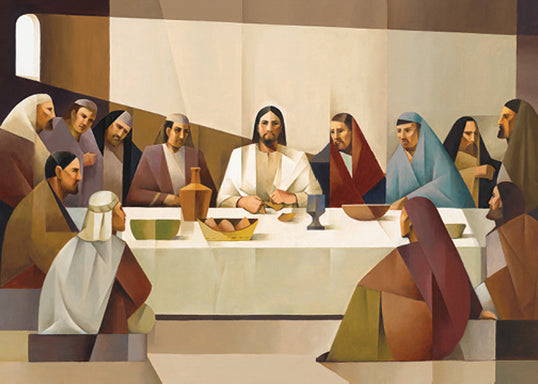 Geometric painting of the last supper.