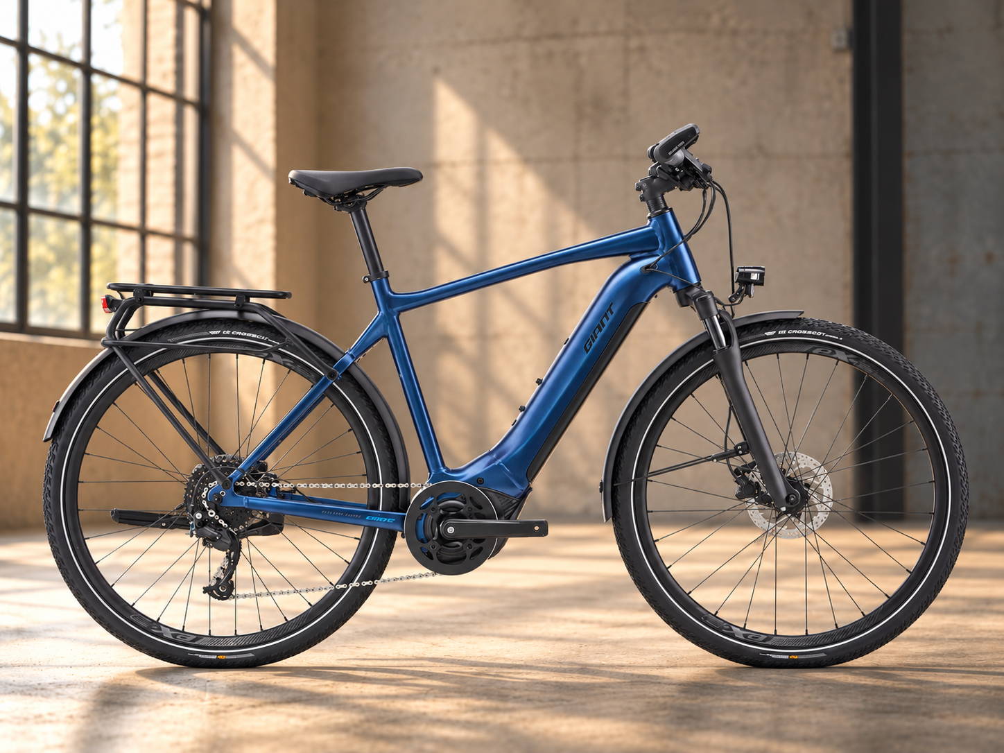 Vélo électrique Giant bleu avec moteur central SyncDrive et batterie EnergyPak intégrée