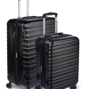 Amazon Basics Suitcase, 2-Piece Hardside Luggage Set with Spinner Wheels, Scratch-Resistant Surface, Black, (21", 30")