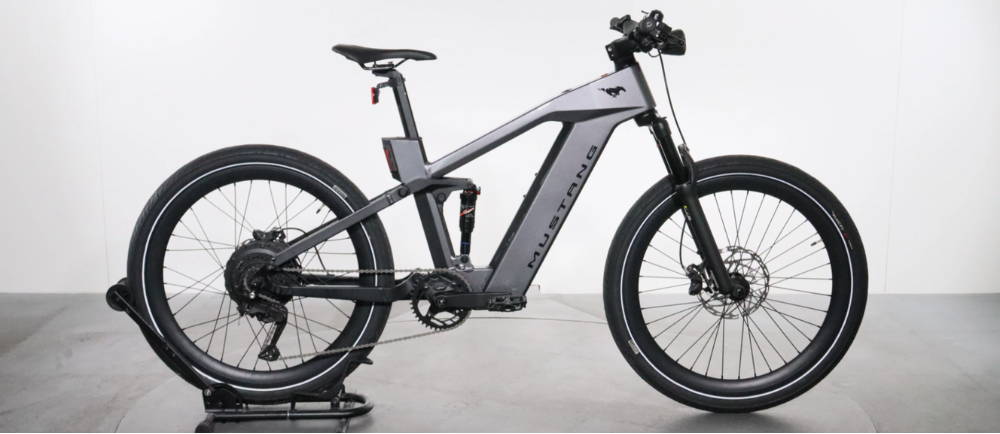 Ford Mustange electric bike in silver on display