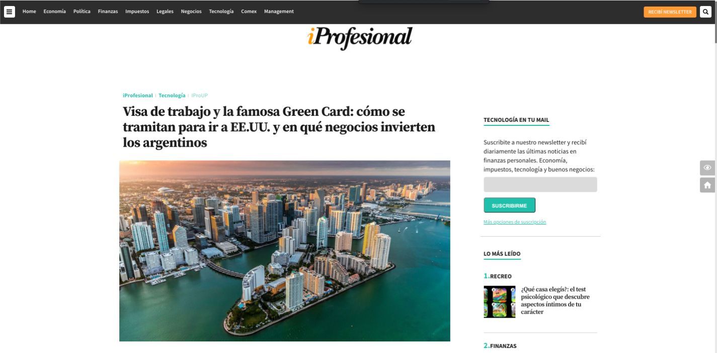 featured image for story, Visas de inversión y residencia en Estados Unidos. Mi opinión para el sitio
argentino iProfesional