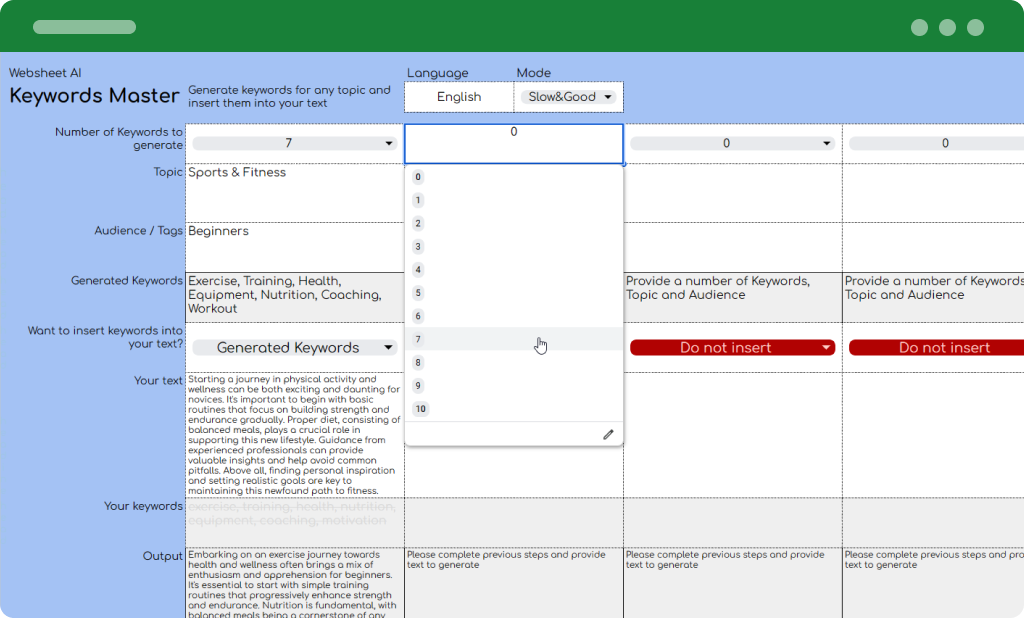 Choosing a number of keywords to generate
