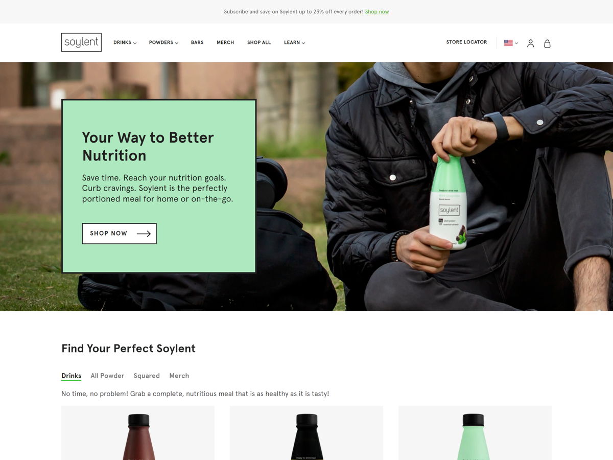 Screenshot of Soylent, from the ecommerce websites collection.