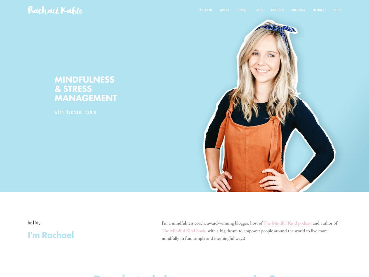 Screenshot of Rachael Kable, from the squarespace blog examples collection.