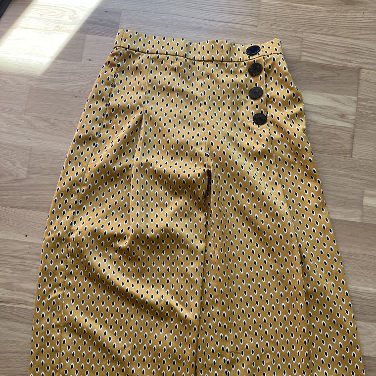 Wide leg patterned yellow pants