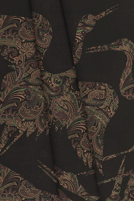 black designer fabric with birds pattern image