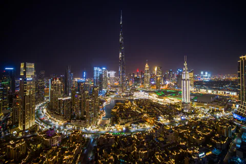 From Ras Al Khaimah Private Tour: Dubai by Night with Cruise & Fountains