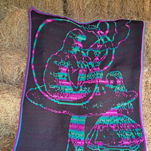 Alice and the Caterpillar | Alice in Wonderland Overlay Mosaic Crochet Blanket