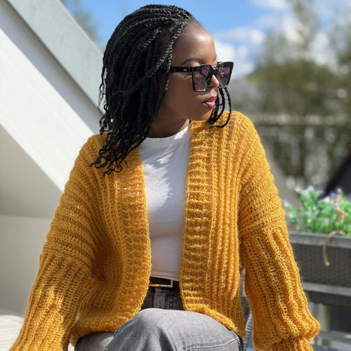 Mohair Cardigan マスタードイエロー モヘア シャギー ニット オーバーサイズ カラー マスタード 黄色