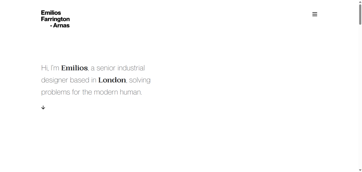 Screenshot of Emilios Farrington-Arnas, from the industrial design portfolios collection.