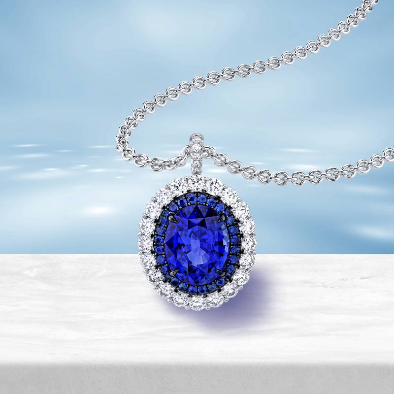 sapphire and diamond necklace pendant in platinum