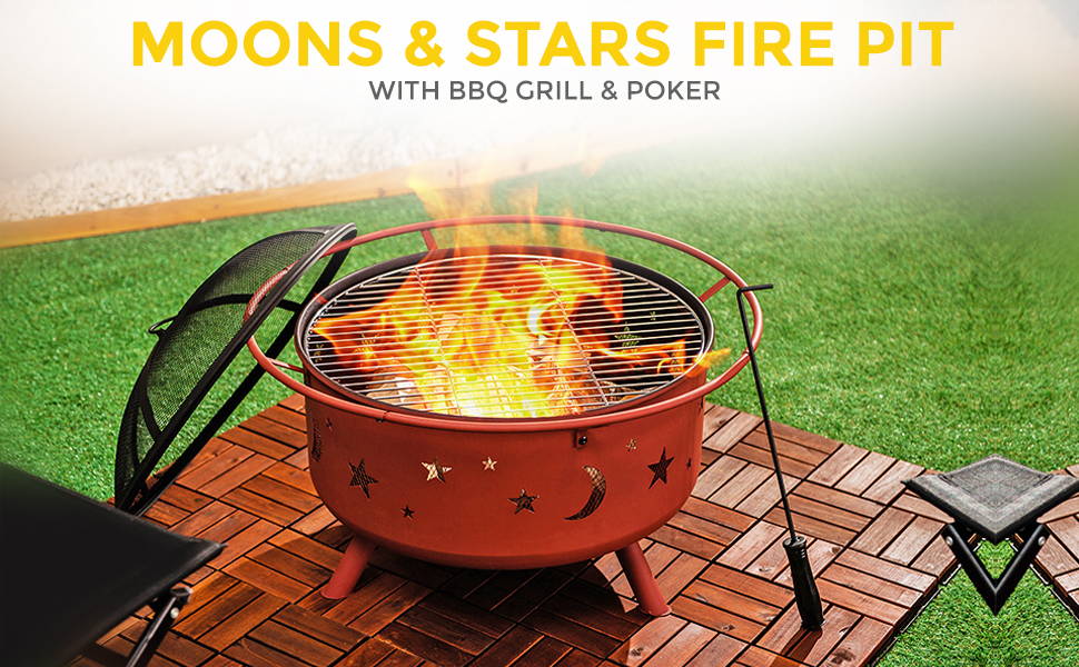 Bronze Fire Pit And Bbq Grill, Star And Moon Fire Pit And Grill