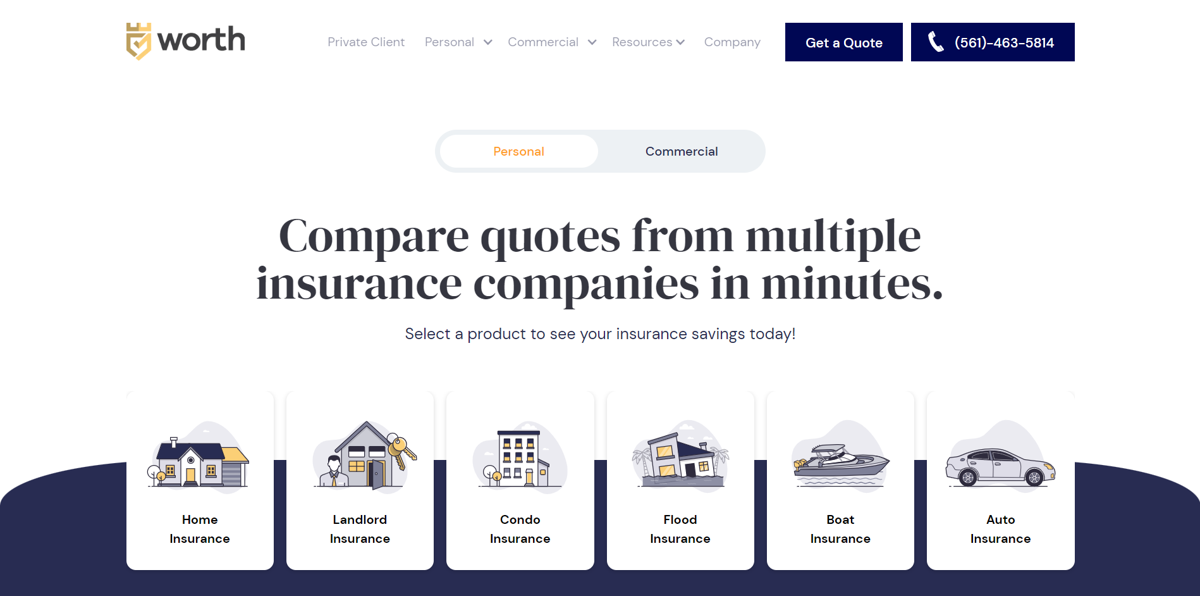 Screenshot of Worth Insurance, from the insurance agent websites collection.