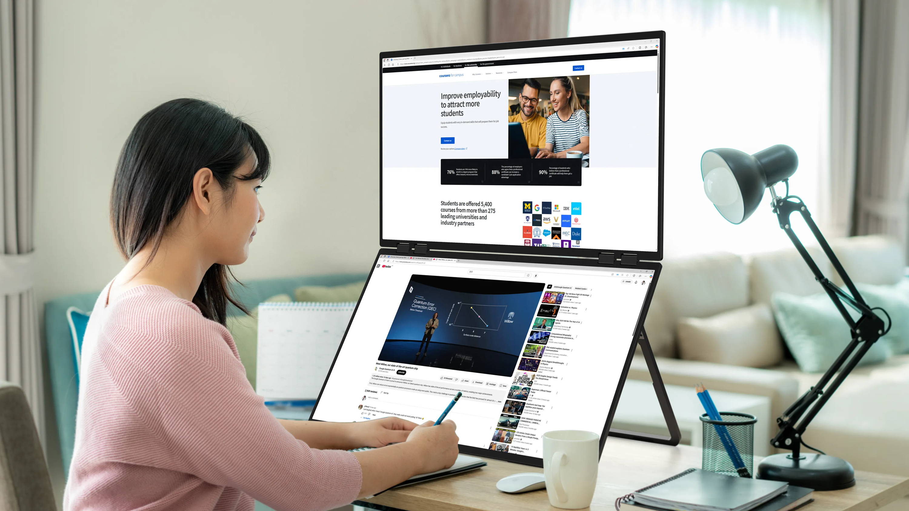 Delta Mega - 23.8 Inch 100Hz Dual Screen Stacked Computer Monitor with Speakers