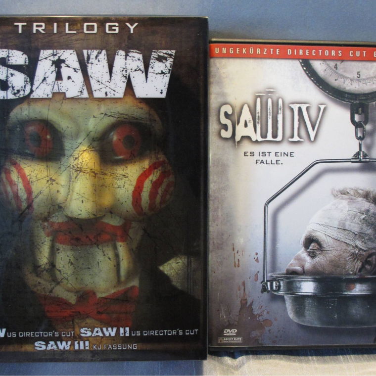 DVD SAW I-IV 1-4 Trilogie + Figur Kopf und Teil 4