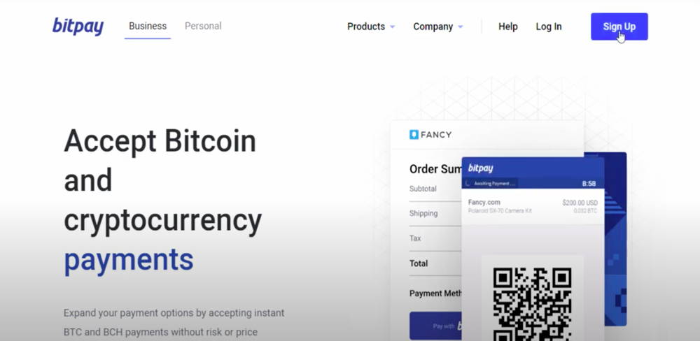 The main page of Bitpay payment gateway