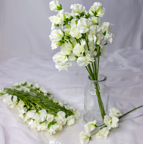 White Sweet Pea Soft Touch - Realistic Artificial Flowers