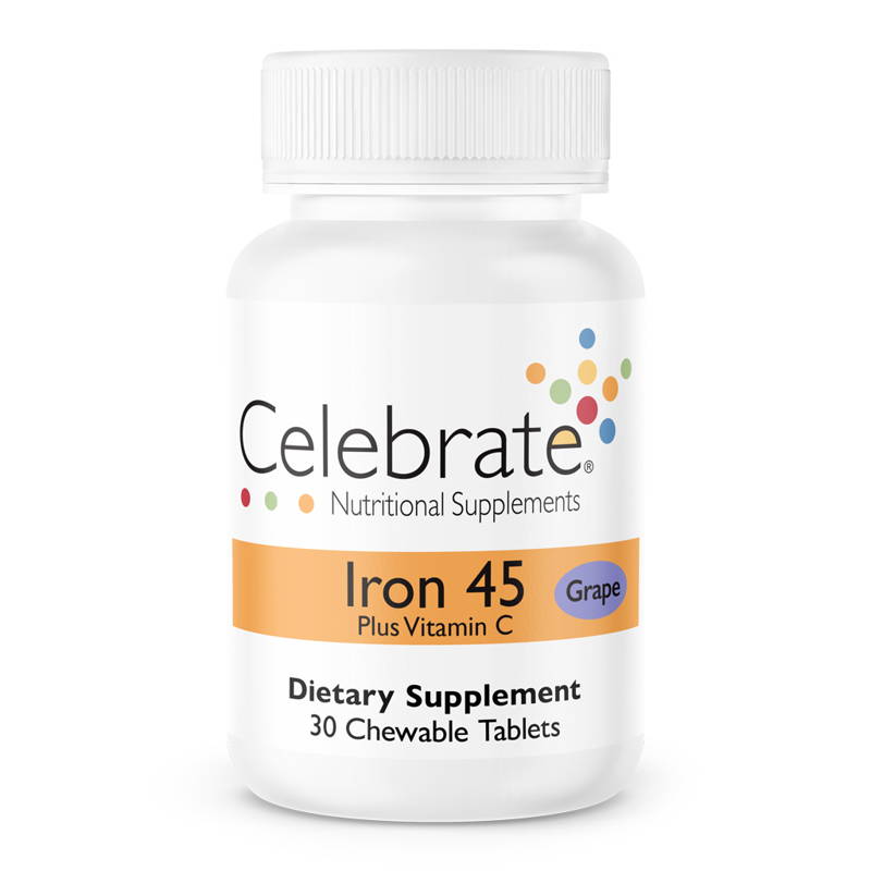 Celebrate Nutrition Supplements Iron 45 mg chewable tablet, grape flavor