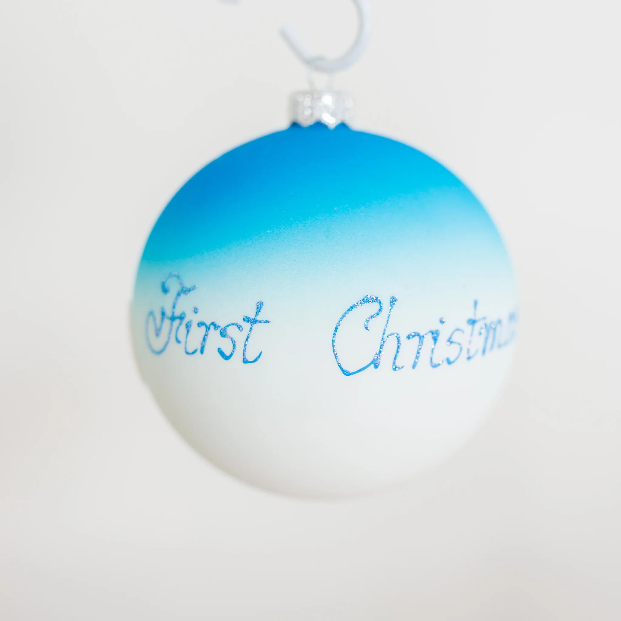 100mm First Christmas hand painted bauble blue - Image 2