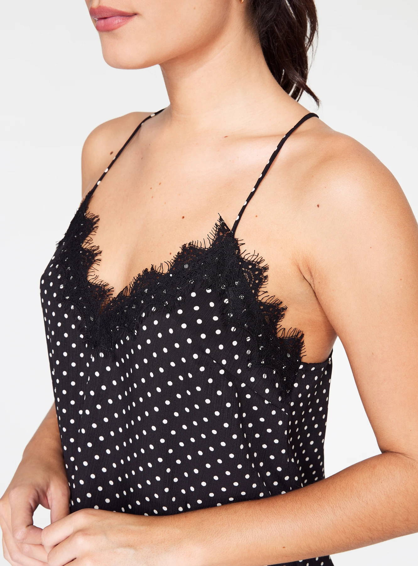Black and White Polka Dot Lace Cami Top