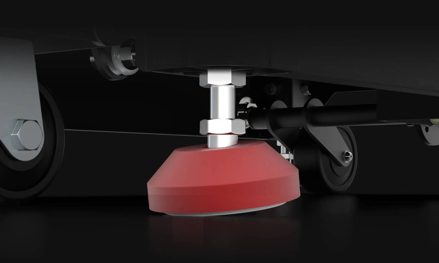 Compass RT-S Router Table Stand equipped with four adjustable ball head supporting feet to effortlessly adapt to uneven or sloping surfaces