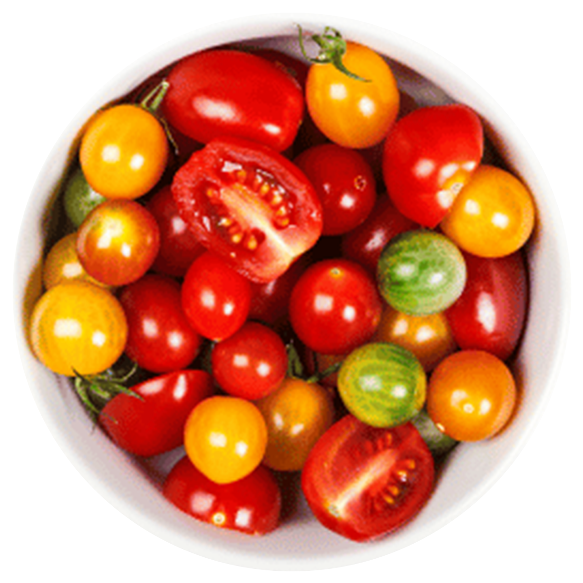 Image of colorful cherry tomatoes with text highlighting lycopene benefits for heart and skin health, associated with a multivitamin for women.