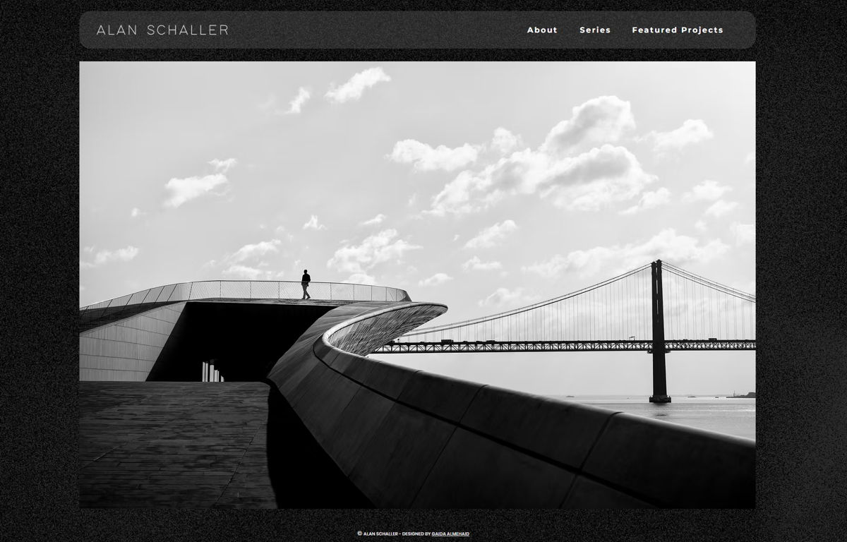 Screenshot of Alan Schaller, from the wix photography website examples collection.