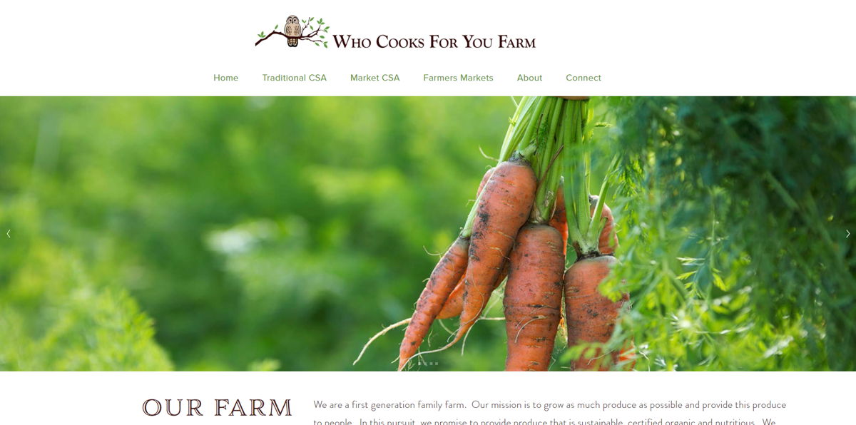 Screenshot of Who Cooks For You Farm, from the farm websites collection.