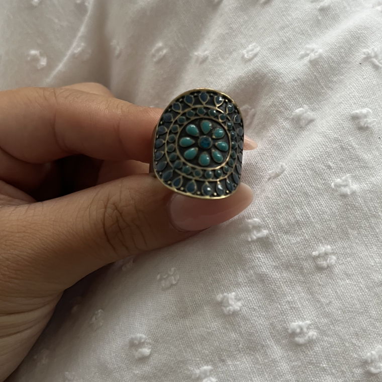 gold and blue mandala ring