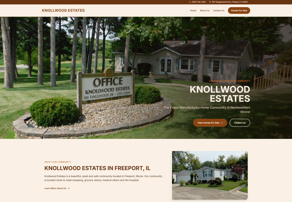 Screenshot of Knollwood Estates, from the godaddy airo websites collection.