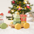 Close up on wooden pieces featured in the Montessori Xmas Brain Train set.