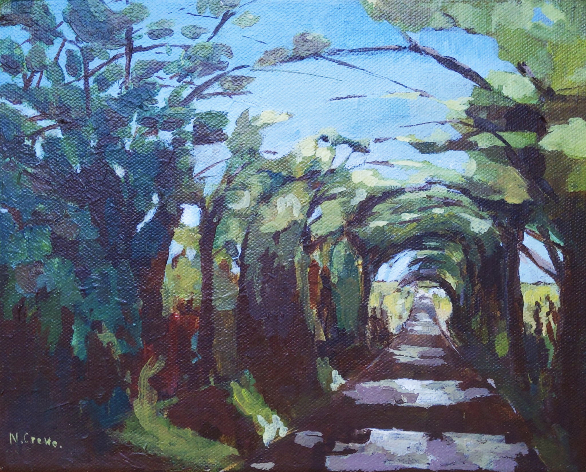 painting of a tree tunnel and path