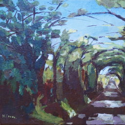 painting of a tree tunnel and path