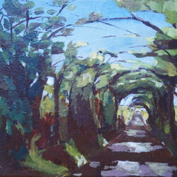 painting of a tree tunnel and path