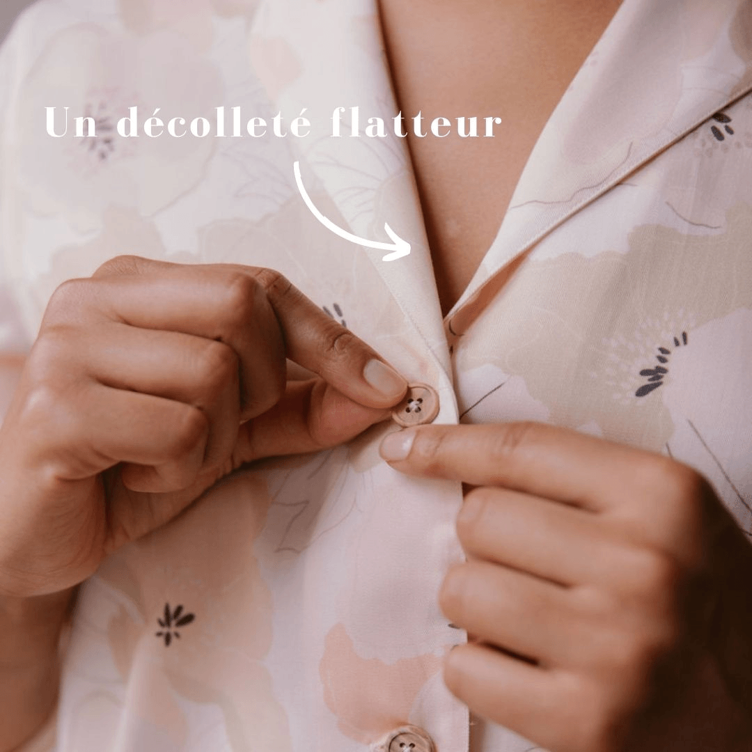 Nêge Paris - Pyjama Rue des Etoiles chemise pantalon vert en tencel lyocell