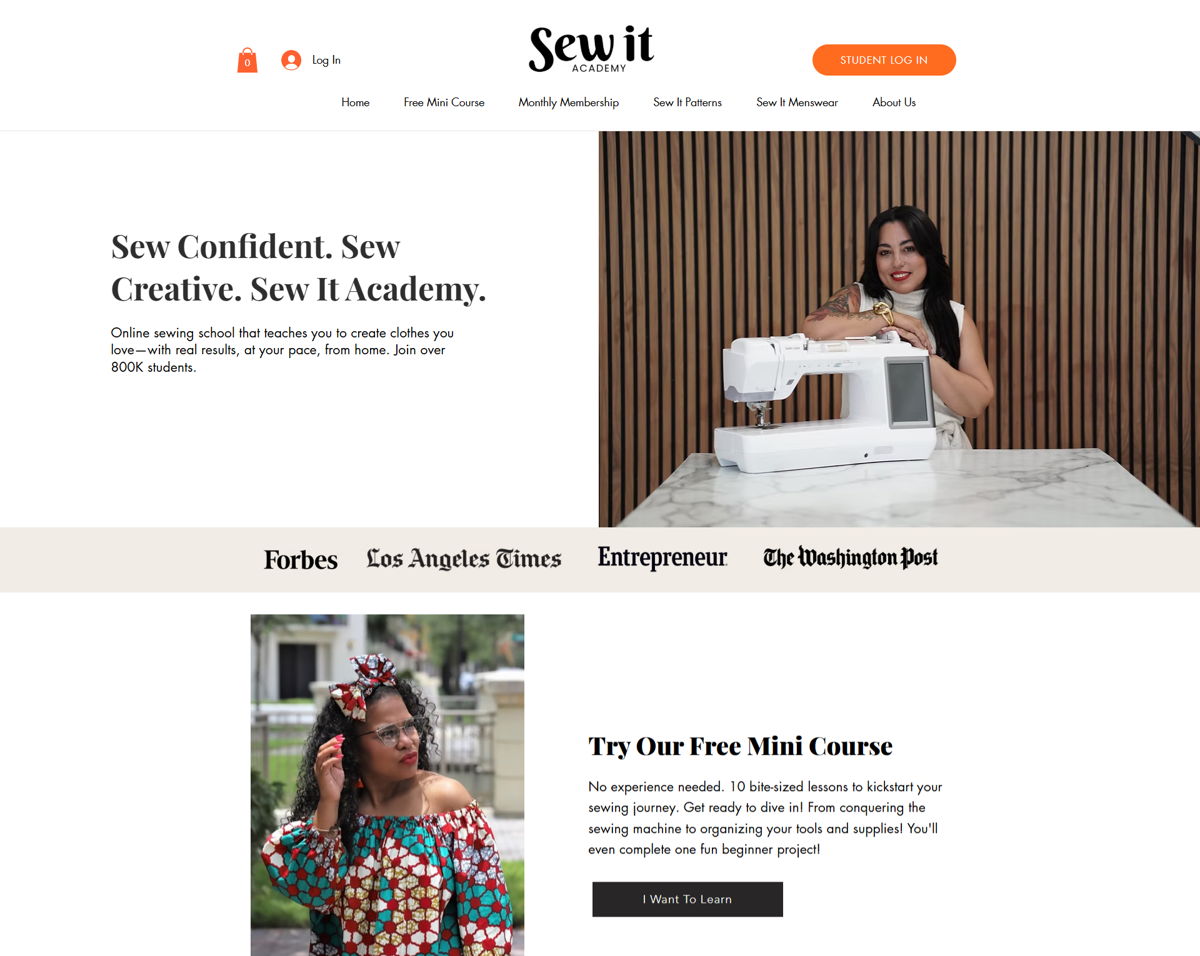 Screenshot of Sew It Academy , from the membership websites collection.