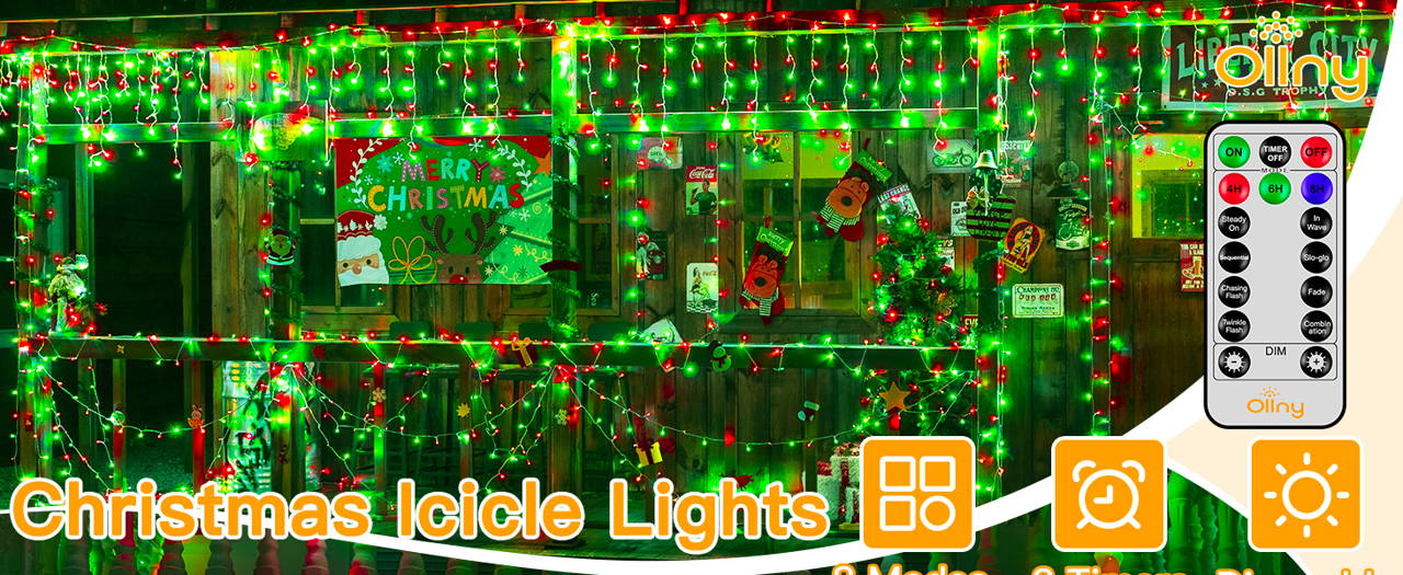 Features of Ollny's 396 led 32ft multicolor icicle lights