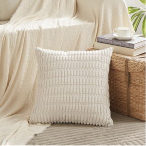 Fancy Homi 4 Packs Boho Cream Decorative Throw Pillow Covers 18x18 Inch for Living Room Couch Bed Sofa, Rustic Modern Farmhouse Home Decor, Soft Plush Corduroy Cute Square Beige Cushion Case 45x45 cm