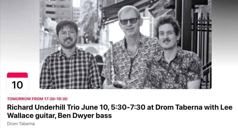 Rich Underhill Trio at Drom Taberna June 10, 5:30pm