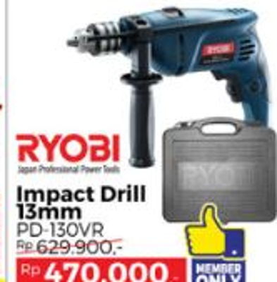 Promo Harga RYOBI Bor Impact Drill 13mm PD-130VR 1 pcs di 