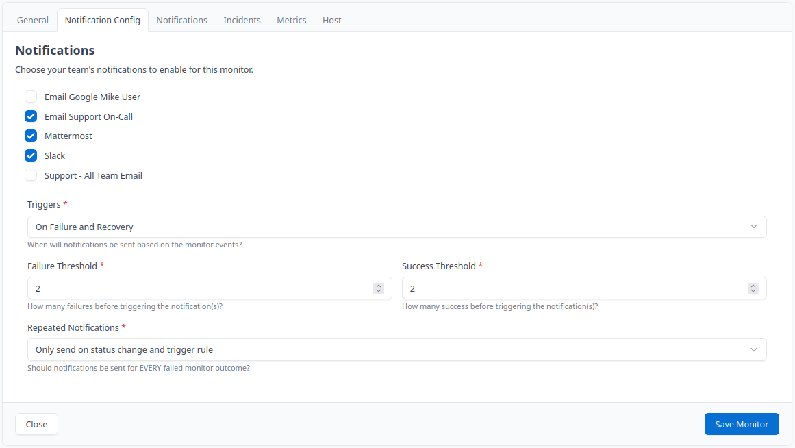 Monitor notification configuration