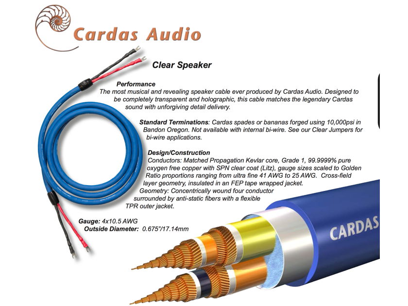Cardas Audio Clear Speaker  Cables 2.5M Pair Like new-Factory Certs-Amazing Buy!