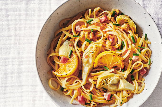 Linguines au citron et aux artichauts