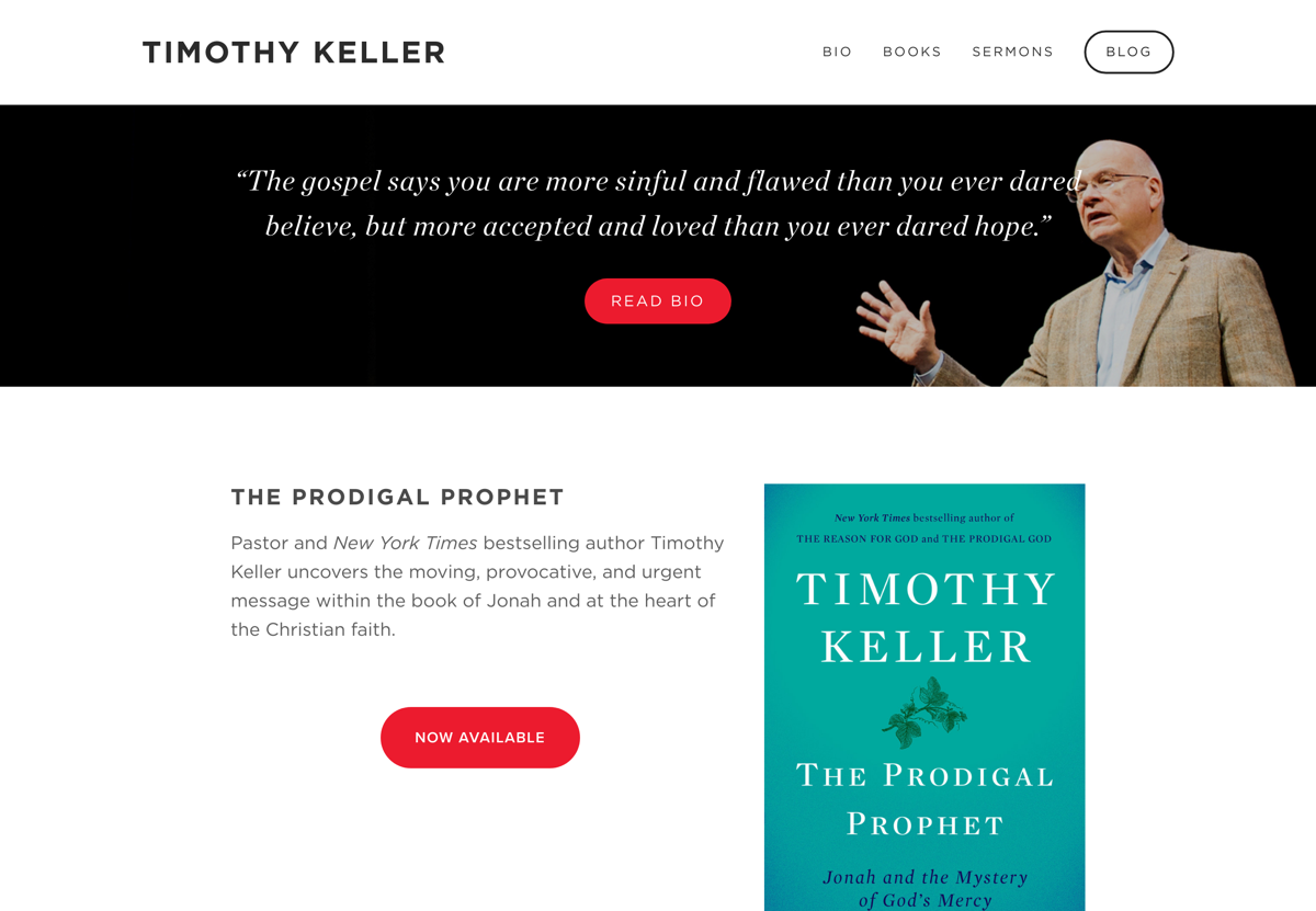 Screenshot of Timothy Keller, from the squarespace church websites collection.