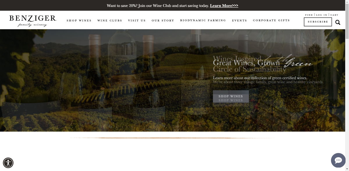 Screenshot of Benziger Family Winery , from the farm websites collection.
