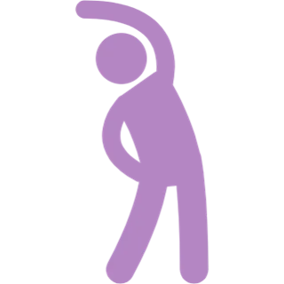 Silhouette of a purple person bending with one arm raised overhead.