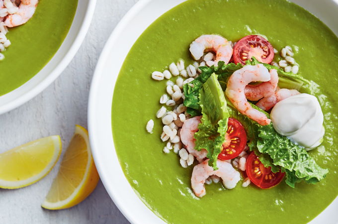 Lettuce Cream Soup with Nordic Shrimp