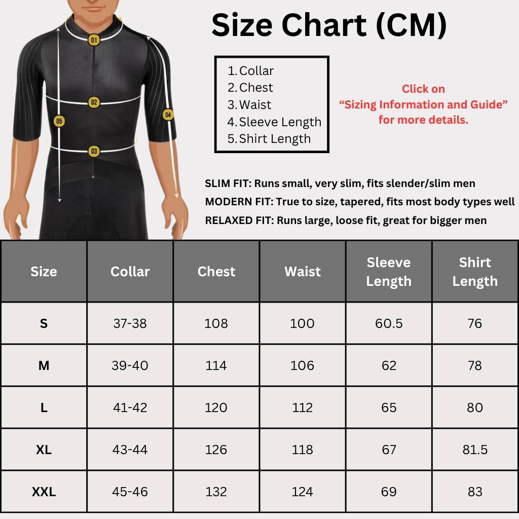 mens long sleeve silk shirt size chart in cm