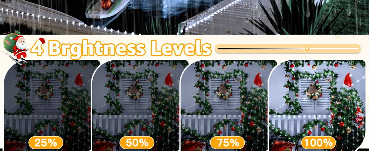 Features of Ollny's 800 leds clear cable cool white string lights - desktop size