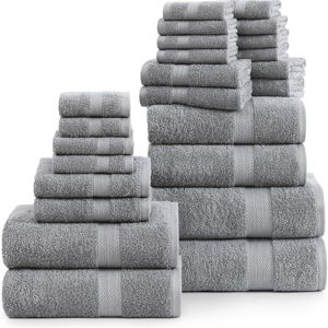 LANE LINEN 24 Piece Bathroom Towel Set, 100% Cotton Bath Towel Set, Absorbent Bathroom Hand Towels, 4 Luxury Bath Towels, 2 Bath Sheets, 6 Hand Towels, 8 Wash Cloths, 4 Fingertip Towels - Space Grey